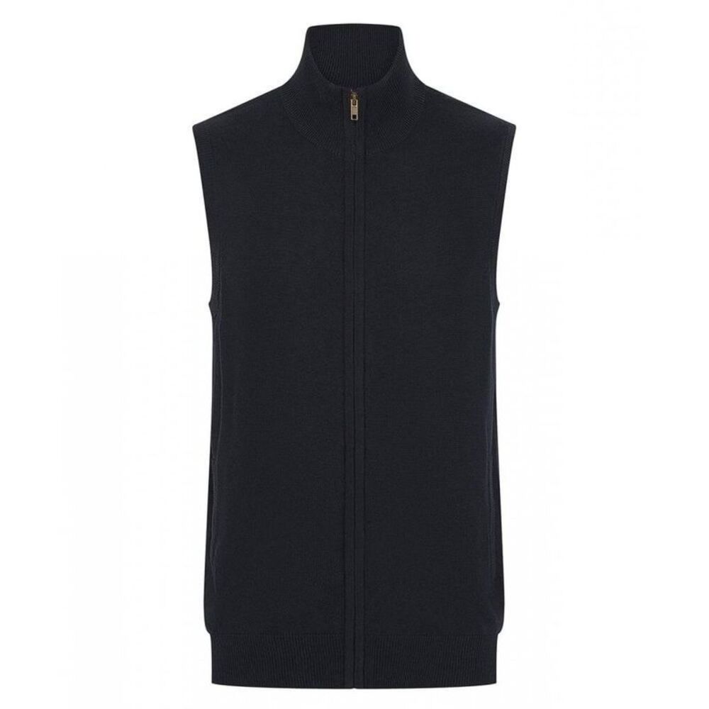 Henbury Mens Zip Front Sleeveless Sweater / Navy